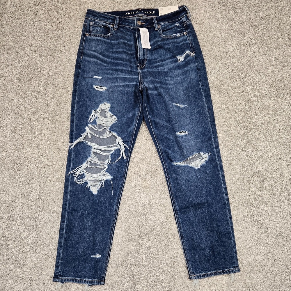 American Eagle Strigid Thrashed mom Jean women 10 (30 x 28) Rose embroidered NEW - Picture 3 of 11